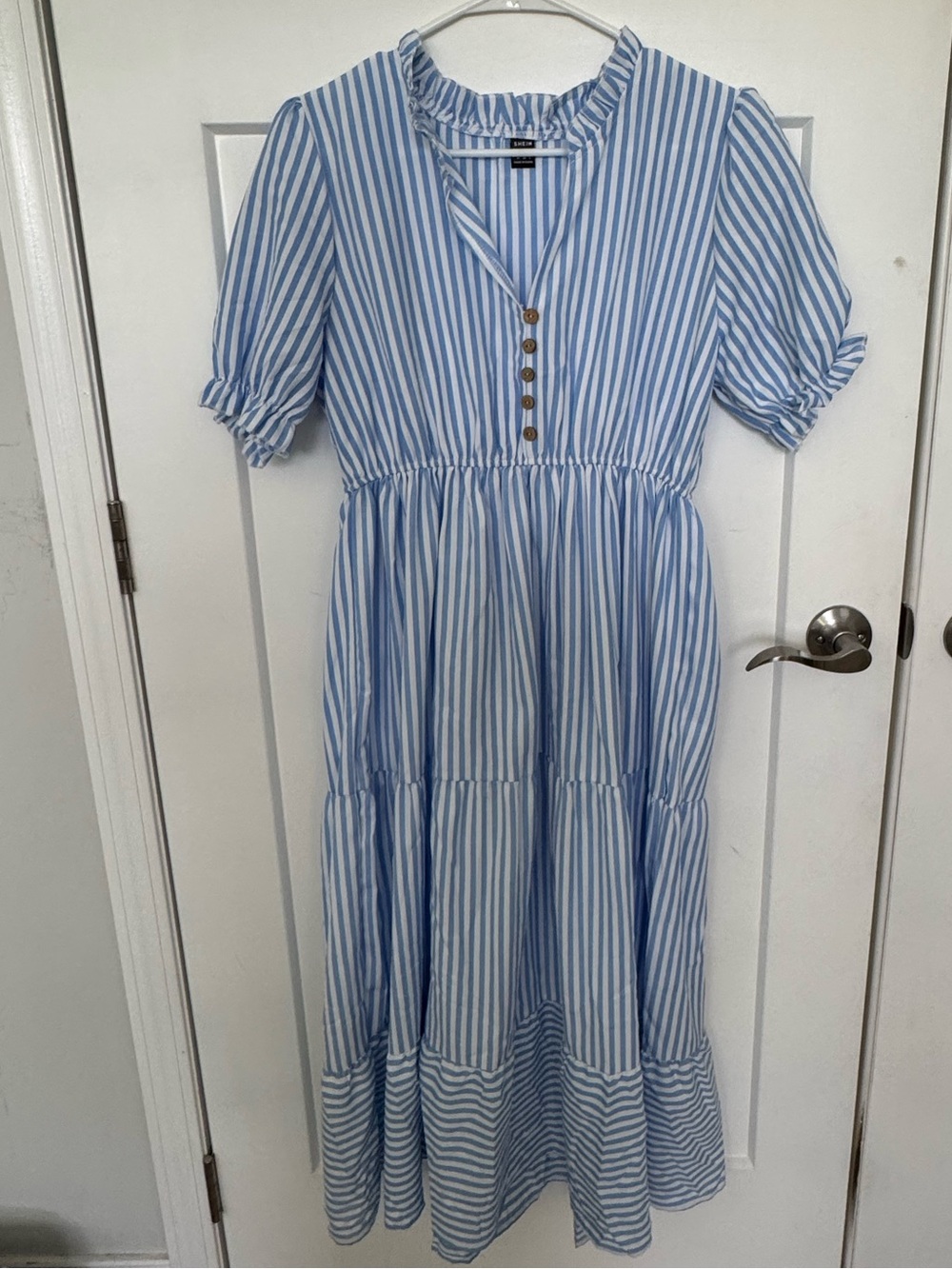 SHEIN Blue and White Striped Midi Dress